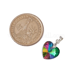 ガラスチャーム  真鍮パーツ  ハート  プラチナ  ミックスカラー  19x14x7mm  穴：5x4mm  7個/セット&nbsp;PALLOY-JF02756-03