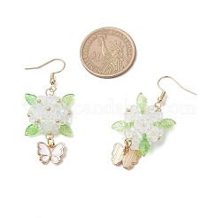Pendientes colgantes de flor y mariposa de acero inoxidable 304&nbsp;EJEW-MZ00455-02
