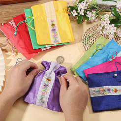 9個 9色 3D花柄刺繍布巾着バッグ  サシェポーチ  長方形  ミックスカラー  16x12x0.3cm  1pc /カラー&nbsp;ABAG-CA0001-21