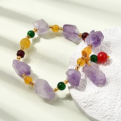 Braccialetti elasticizzati da donna con ciondoli in pepite di ametista grezza naturale.&nbsp;GG-CBA2C9C-06