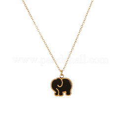 Collares con colgante de elefante de doble cara en acero inoxidable 304 y concha natural teñida en blanco y negro para mujer.&nbsp;WGC210C-01