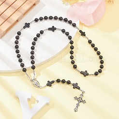 Колье из синтетических четок из бирюзы и дерева&nbsp;NJEW-JN04431-04