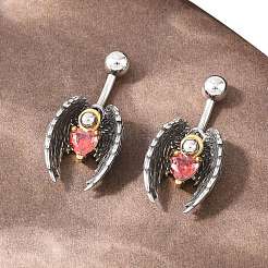 Изогнутые подвесные кольца-штанги из нержавеющей стали 316 с красными кубическими цирконами&nbsp;AJEW-C044-03