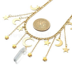 Подвески-нагрудники из нержавеющей стали 304 с луной и звездами и натуральным кварцевым кристаллом NJEW-TA00094