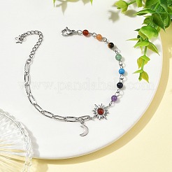 Bracelet en chaîne de perles avec pierre précieuse de chakra et chaîne trombone en acier inoxydable 304&nbsp;BJEW-JB14411