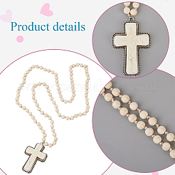 Сплав паве синтетическая бирюза крест кулон 8 мм круглые бусины ожерелья для женщин NJEW-WH20816-004AS