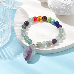 Bracelets à breloques en fluorite naturelle brute brute&nbsp;BJEW-JB10298-01