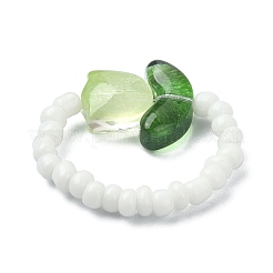 Растягивающиеся кольца из стекла и бисера в форме цветка тюльпана RJEW-TA00080