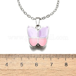 Ожерелья с подвеской в виде гроба-бабочки из нержавеющей стали 304 с сиреневой и розовой эмалью NJEW-V002-01P