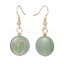 Pietre preziose intrecciate rotonde piatte con orecchini pendenti a cuore&nbsp;EJEW-JE04984