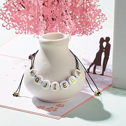 Акриловый плоский круглый браслет из плетеных бусин с буквами для женщин&nbsp;BJEW-JB07571-02