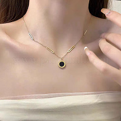 Плоские круглые подвески из нержавеющей стали 304 с черными акриловыми римскими цифрами&nbsp;FS-WG7B842-02