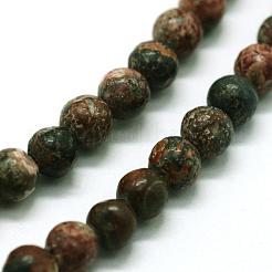 天然ヒョウ肌ジャスパービーズ連売り  ラウンド  6mm  穴：0.8mm  約63個/連  14.76インチ（37.5cm）&nbsp;G-I199-23-6mm