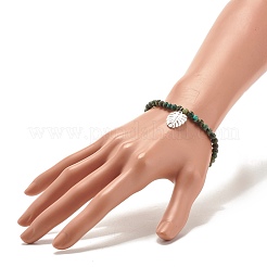 リーフチャーム付きナチュラルジェムストーンラウンドビーズストレッチブレスレット  女性のためのアクセサリー用原石のアクセサリー  内径：2-1/4インチ（5.6cm）&nbsp;BJEW-JB07587