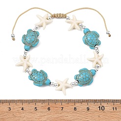 Bracelets ajustables en perles tressées de turquoise synthétique teintée et d'hématite synthétique non magnétique pour femmes et hommes&nbsp;BJEW-JB13778-01