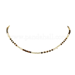 Collane con perline rotonde sfaccettate di occhio di tigre naturale e perle naturali&nbsp;NJEW-JN06549-01
