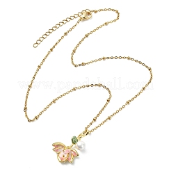 Pendentif fleur de lotus rose en laiton émaillé et perle de nacre&nbsp;NJEW-JN06112