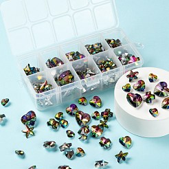 186個5スタイル電気メッキガラスペンダント  多面カット  ハート＆クロス＆ヒトデ  ミックスカラー  186個/箱&nbsp;GLAA-LS0001-05