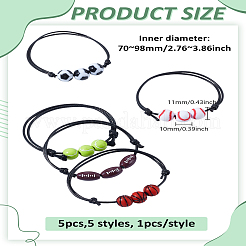 5 stücke 5 arten sport thema kunststoff runde perlen armband mit wachs seil&nbsp;BJEW-LP0002-77
