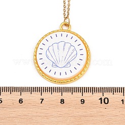 Halskette mit Anhänger in Muschelform aus einer Acryllegierung mit Meeresmotiv und 201 Edelstahl-Kabelkette für Damen&nbsp;NJEW-F369-01C