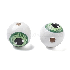 プリントされたシマウッドヨーロピアンビーズ  丸い目玉  薄緑  19~19.5x17.5~18mm  穴：4~4.5mm&nbsp;WOOD-G023-01D