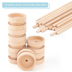 Roues de véhicule en bois de schima non finies et ensembles de bâtons en bois de bouleau&nbsp;DIY-WH0308-326A