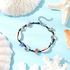 4 шт. плетеные браслеты из бусин из натуральных и синтетических драгоценных камней и ракушек каури BJEW-JB11834