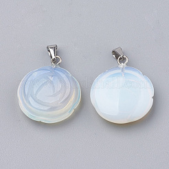 オパールペンダント  ステンレススチール製のベールスナップ付き  花  23x20x6~7mm  穴：7x4mm&nbsp;G-S343-14