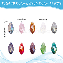 150 шт. 10 цвета гальваническое стекло граненые бусины в форме капли EGLA-GA0001-25