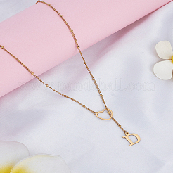 Collier lariat en acier inoxydable avec lettre et cœur pour femme 1 pièce&nbsp;NJEW-LP0002-87G-D