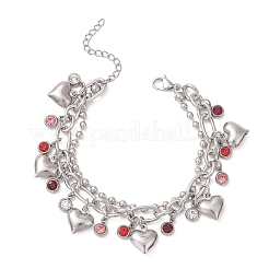 Браслеты с цепочками из шариков и сердца 304 из нержавеющей стали с двойными слоями&nbsp;BJEW-JB13177-01