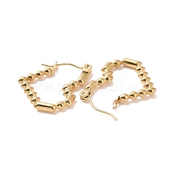 イオンプレーティング（IP）304ステンレススチールフープピアス（女性用）  ハート  ゴールドカラー  20x18.5x2.5mm  ピン：0.8mm&nbsp;EJEW-F287-06G