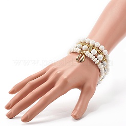 Braccialetti elastici con charm in zirconia cubica a forma di conchiglia per donne adolescenti&nbsp;BJEW-JB06850-02