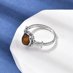 Натуральный тигровый глаз кольца палец&nbsp;RJEW-A084-03P-07