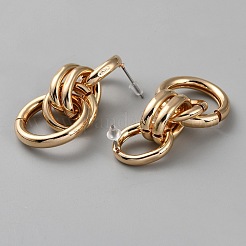 316サージカルステンレスリングダングルスタッドピアス女性用  ライトゴールド  44x21mm&nbsp;EJEW-WH0009-81