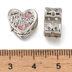 メッキ合金エナメル欧州ビーズラック  大穴ビーズ  心と言葉、私の愛  プラチナ  10.5x12.5x7.5mm  穴：6.5x4.5mm&nbsp;PALLOY-A009-25P