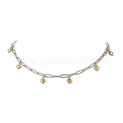 Colliers à maillons trombone en acier inoxydable 304 bicolore avec petit pompon en forme de cœur pour femmes&nbsp;NJEW-JN06598