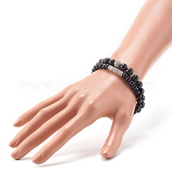 Set di bracciali elastici con perline rotonde di ossidiana naturale&nbsp;BJEW-JB06980-04