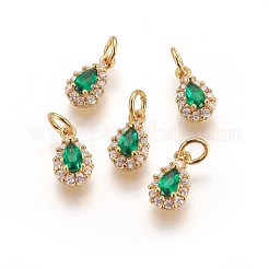 真鍮キュービックジルコニアチャーム  ドロップ  ゴールドカラー  グリーン  11~11.5x6.5x4mm  穴：3~4mm&nbsp;KK-E772-14C-G
