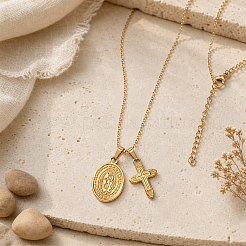 Collana con ciondolo a croce della Vergine in acciaio inossidabile 304 per donna.&nbsp;EU5025