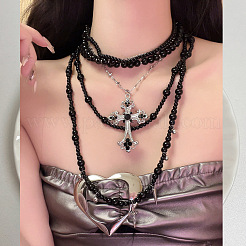 Готический крест сплав и пластик имитация жемчуга кулон многослойные ожерелья для женщин FS-WG7611B-01