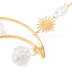 Обернутые проволокой натуральные кристаллы кварца и латунные подвески в виде луны&nbsp;HJEW-JM01504-04