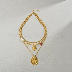 304 нержавеющая сталь и синтетический окрашенный красный бирюзовый круглый и овальный кулон с имитацией жемчуга ABS однослойные ожерелья для женщин NJEW-M100-01G