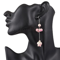 Серьги-подвески из нержавеющей стали 304 с синтетической бирюзой и черепаховым узором&nbsp;EJEW-JE06512-02