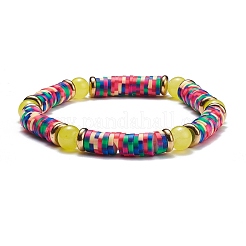 Pulsera elástica redonda de jade de imitación y arcilla polimérica hecha a mano con cuentas heishi&nbsp;BJEW-JB07454