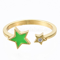 Латунные кольца из манжеты с прозрачным цирконием RJEW-S045-068-NR