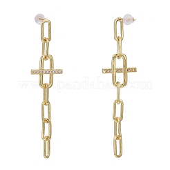 Orecchini pendenti in zircone chiaro con micro pavè di zirconi in ottone&nbsp;EJEW-K083-17G