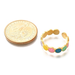 201 нержавеющая сталь эмалированное открытое кольцо-манжета для женщин&nbsp;LS-RJEW-A053-04G-01