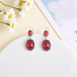 Овальные серьги с подвесками из красной смолы JE1087A