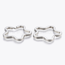 変色しにくい304ステンレススチール製スプリットキーリング  キーホルダー留め金のパーツ  花  ステンレス鋼色  34x35x3mm  内径：29x25mm&nbsp;STAS-P197-035P
